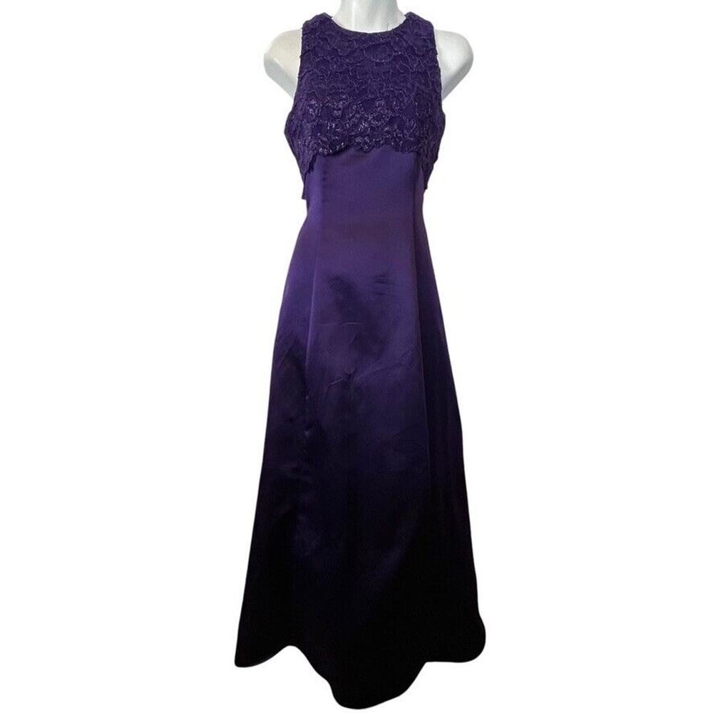Roberta Dark Purple Womens Vintage Lace Satin Keyhole Formal Dress 90s Y2K 5/ 6